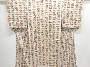 アンティーク　型染帆立に鳥模様着物